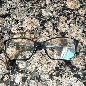 Versace Black Rectangular Prescription Glasses with Silver Accents